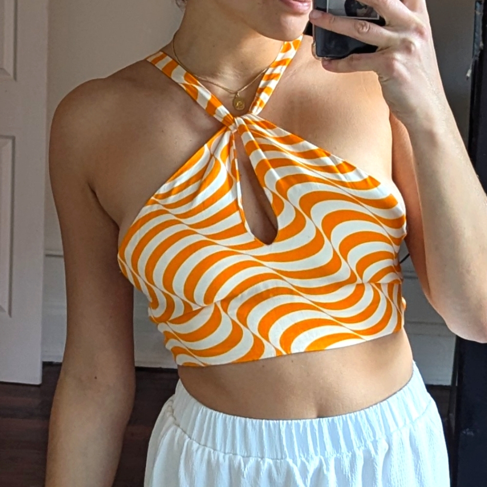 Orange and White Halter Crop Top